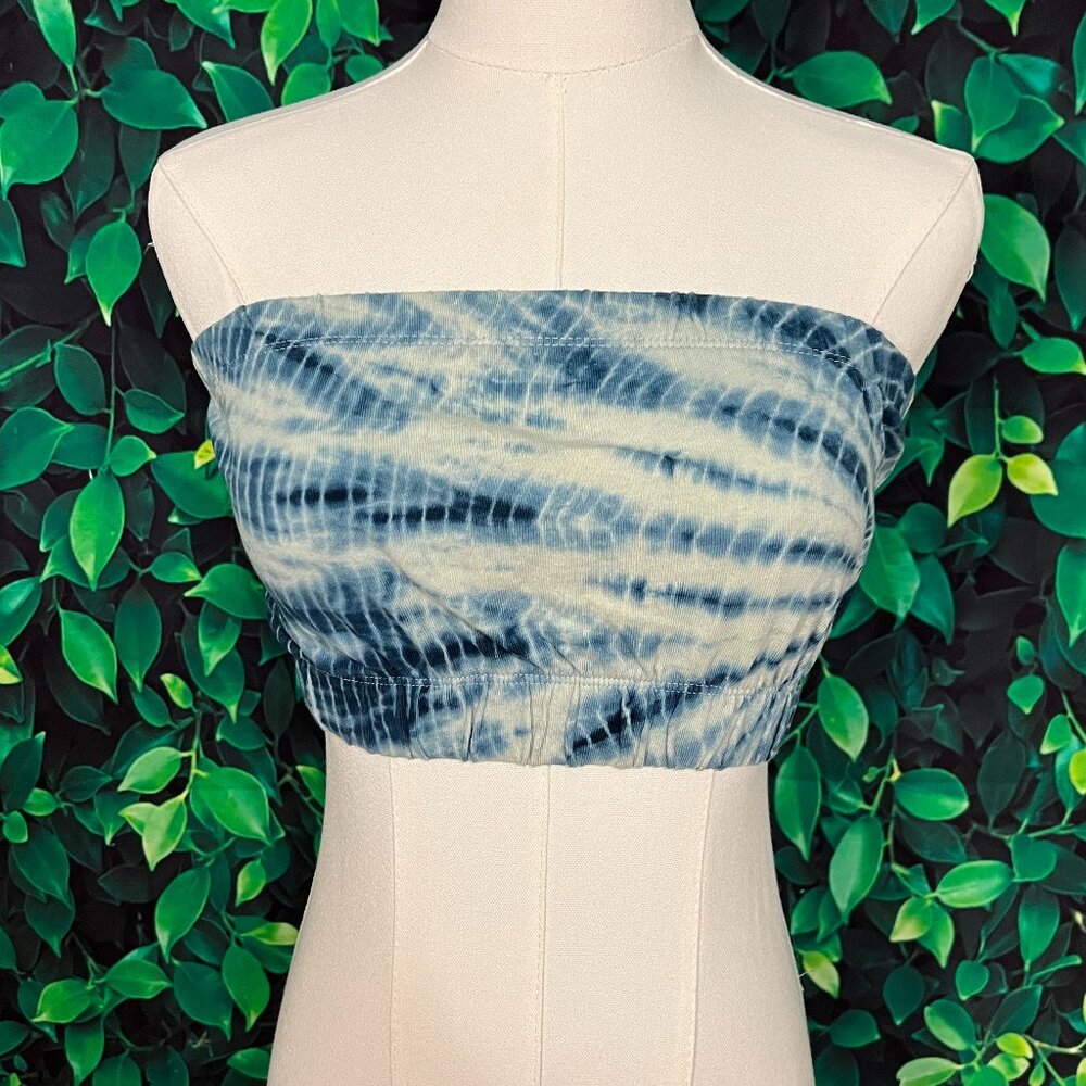 UO Blue Tie Dye Elastic Tube Top (Medium)